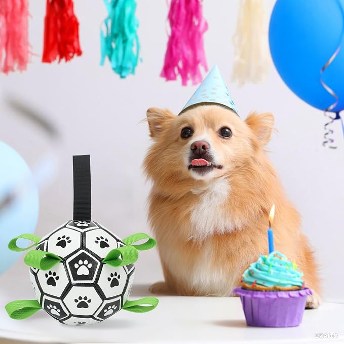 Dog Toys Balls, Dog Soccer Ball with Straps, Dog Birthday Gifts, Durable Balls for Small Medium Pet, Puppy Outdoor Toy, Pet Training Soccer Ball, World Cup Soccer (7.25 Inch)