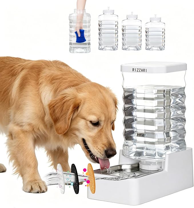 RIZZARI 10L Filtered Dog Water Dispenser:Gravity Auto Refill | Wide-Mouth Easy Cleaning/Fresh Water Filtration/Modern Home Appearance/Hassle-Free Refilling/Daily Hydration Support