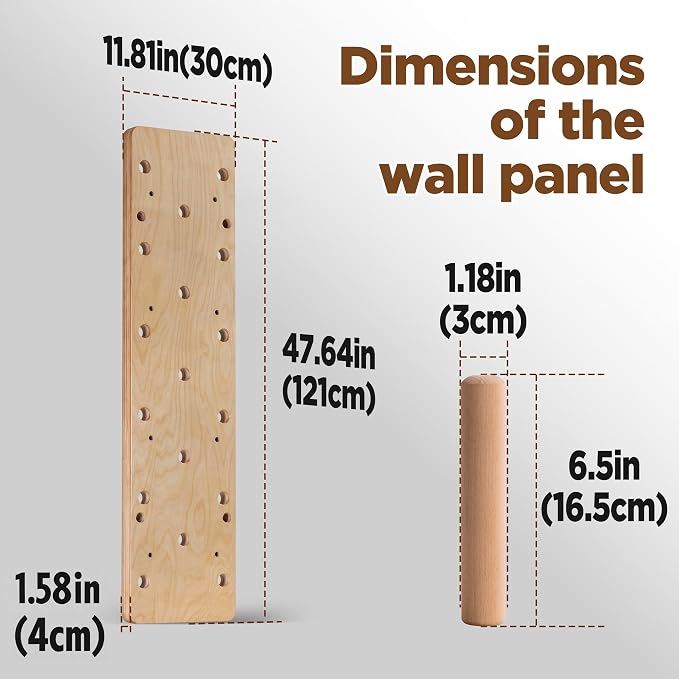 Extra-Thick Birch Climbing Peg Board for Wall Mounting, Heavy-Duty Wooden Climbing Board with Beech Grips & Rock Climbing Hold Inserts for Indoor Home Gym