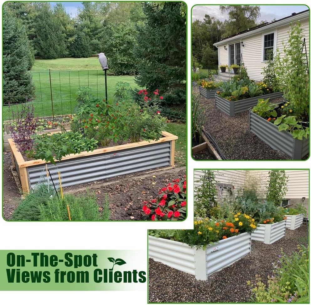 A ANLEOLIFE 8X4X1.5 ft Galvanized Raised Garden Bed, Rectangle Above Ground Modular Metal Planter Boxes Outdoor for Vegetables Flowers Herbs, Anti-Rust & Easy-Setup, Antique White