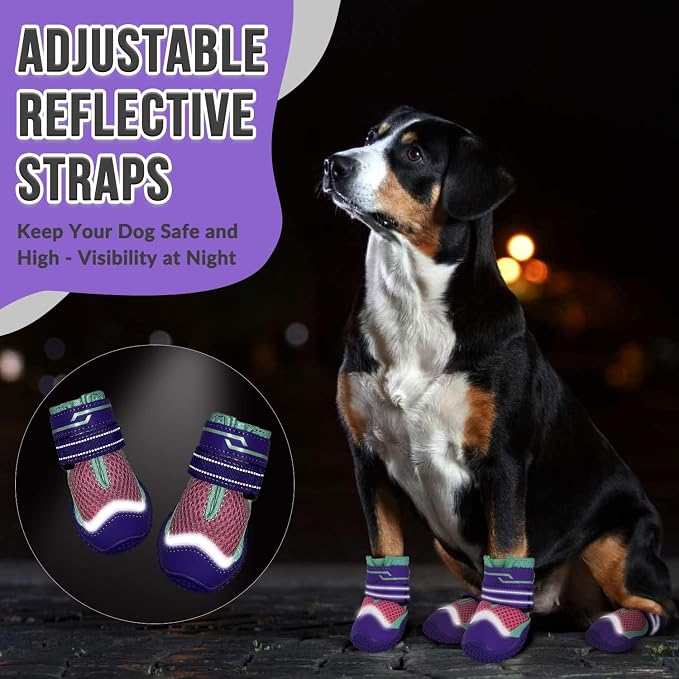 SlowTon Dog Shoes for Large Small Medium Dogs - Breathable Dog Boots for Summer Hot Pavement, Paw Protector for Outdoor Walking Winter Snow, Anti-Slip Rubber Dog Booties for Hardwood Floor (PU PI, 6)
