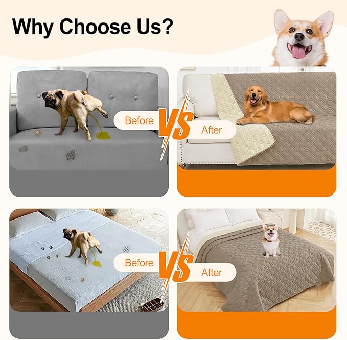 Smiry Reversible Waterproof Couch Covers for Sofa, Washable Dogs Pet Couch Covers for 3 Cushion Sofa Pet Friendly, Water Resistant Furniture Protector Slipcover, Geometric (30"x53", Taupe/Beige)