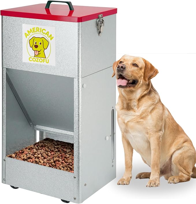 Automatic Dog Feeder with Wheels, 25lb Heavy Duty Galvanized Steel Gravity Food Dispenser - Easy to Move Rolling Pet Food Station for Indoor & Outdoor Use