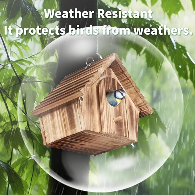 CLACKIBUKVYZ Bird Houses for Outside,Hanging Outdoor BirdHouses,Wood Bird Nesting Box House for Bluebird Humming Finch Wren Cardinals Garden