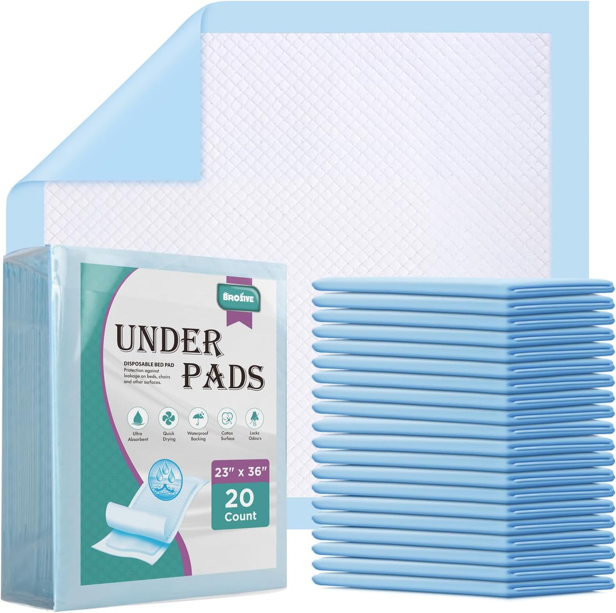 Disposable Bed Pads for Incontinence 23" x 36" - 20 Count, Leak-Proof Chucks Pads for Adults, Kids and Pets, Absorbent Disposable Underpads, Incontinence Bed Pads Disposable for Beds