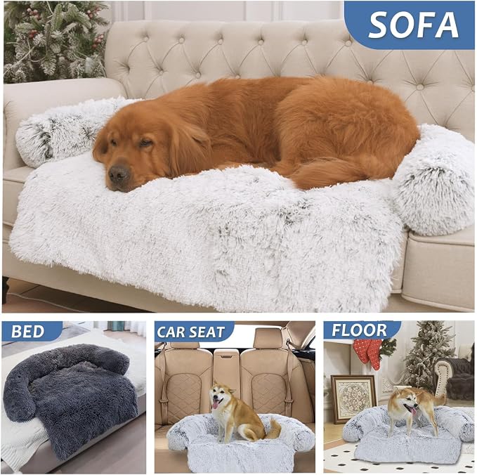Calming Dogs/Cats Bed Mats, Dog Pad Washable Removable Couch Cover, Plush Long Fur Mat for Pets, Waterproof Lining, Perfect for Small, Medium and Large Dogs and Cats (Navy Blue, 36"x31")