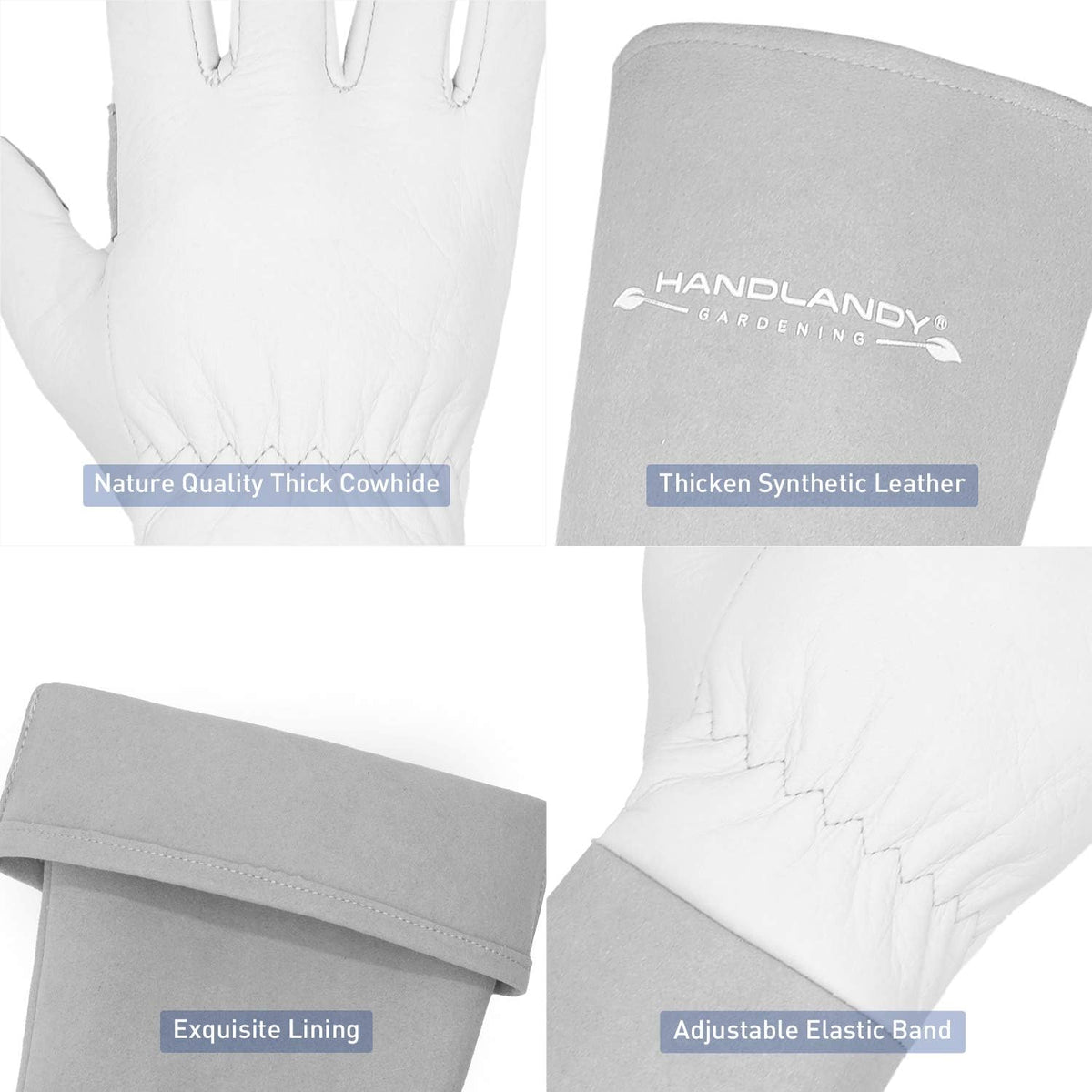 HANDLANDY Long Gardening Gloves for Men & Women, Thorn Proof Rose Pruning Gloves Leather Gauntlets Garden Glove Yard Work Glove (Medium, Grey)