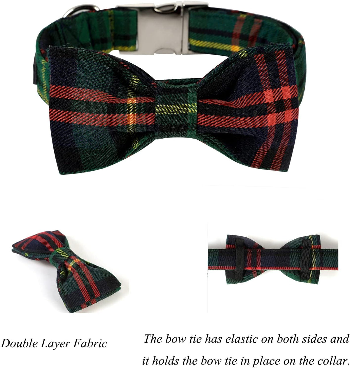 Lionet Paws Christmas Dog Collar with Bowtie Durable Adjustable Handmade Comfortable Bow Tie Dog Collar Green with Metal Buckle for Large Dogs,Girl Boy,Party,Festival,Holiday Style,Neck 16-24in