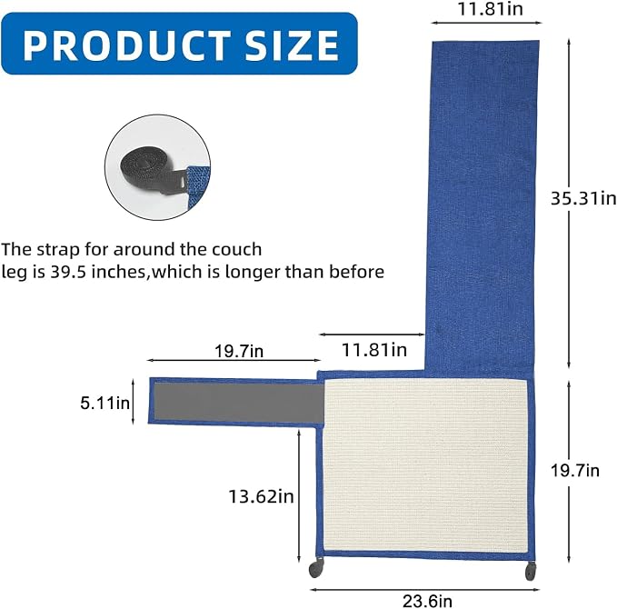Cat Scratch Furniture Protector with Natural Sisal for Protecting Couch Sofa Chair Furniture,Couch Corner Protectors for Cats 23.6" W*19.7" H (Dark Blue, Left Hand)