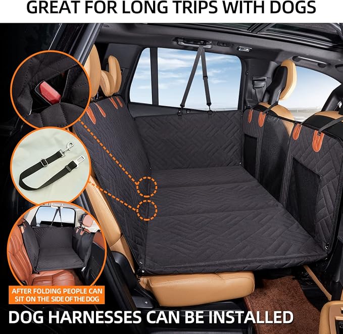 YJGF Hard Bottom Dog Car Seat Cover for Back Seat,Seat Extender for Dogs | Strong Support,More Rest Space,Waterproof, Scratch Resistant,Car Seat Protector,Dog Hammock for Car/SUV/Small Truck