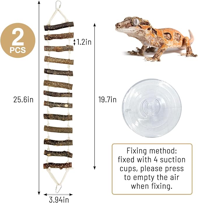 VCEPJH 2pcs Reptile Bridge Leopard Gecko Climbing Ladder Wooden Basking Lounger Reptile Tank Accessories for Hermit Crab Juvenile Bearded Dragon Chameleon Small Lizard (Fruit Wood)