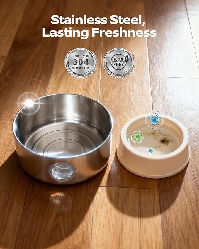 Wireless Cat Water Fountain Cordless: Stainless Steel Cat Fountains for Drinking - 88oz/2.6L Battery Operated Pet Water Fountain Indoor with Motion Sensor - Rechargeable Automatic Water Dispenser