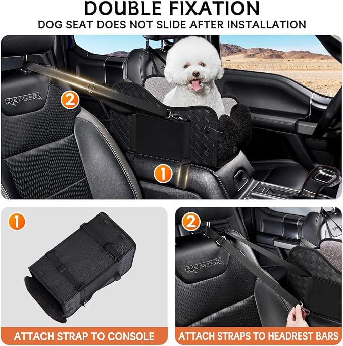 TKYZ Center Console Dog Car Seat for Small Dogs,for Car/SUV/Small Truck | Soft Pillow,Double fixation,PU Leather Easy To Clean,Pet Booster with Safety Belt,Puppy Car Seat for Small Dogs 0-11 lbs