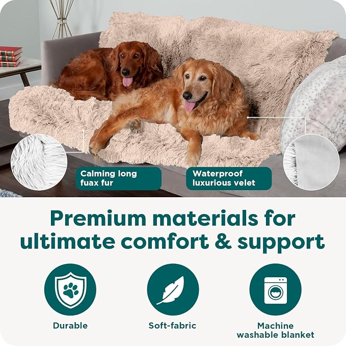 Furhaven Waterproof Throw Blanket for Dogs & Indoor Cats, Reversible Protective Pet Blanket, Extra Large, Long Faux Fur & Velvet, Taupe
