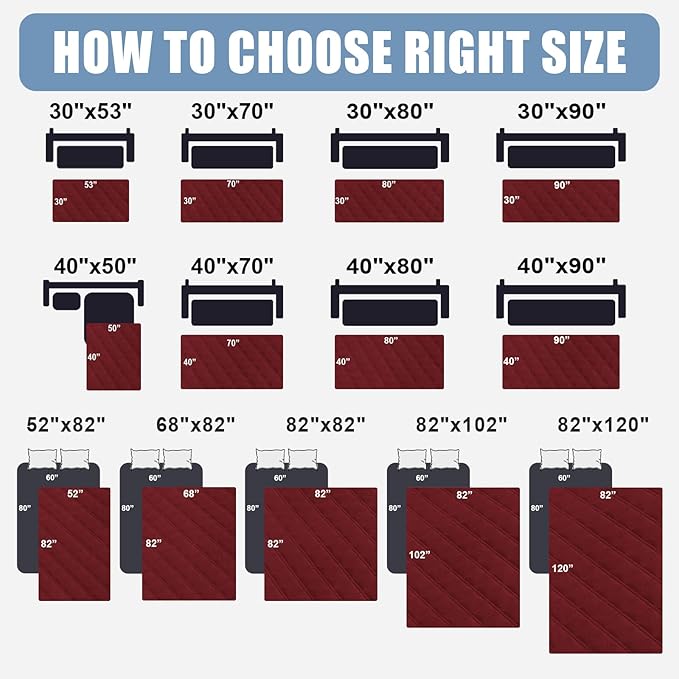 Smiry Waterproof Dog Bed Cover Pet Blanket, Soft Washable Dog Blanket for Furniture Bed Couch Sofa Reversible, Checkered (40"x70", Wine Red/Wine Red)