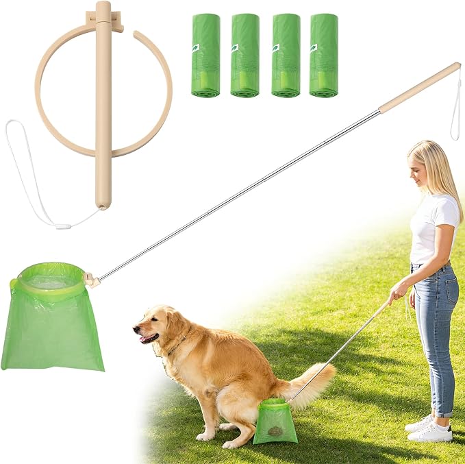 Dog Pooper Scooper, 43" Extendable Pooper Scooper Long Handle with 120 Bags | Portable Poop Scoop for Small Medium Large Dogs, No Touch, Stainless Steel, Lightweight, Foldable, Suit Yard, Park,Wild,City