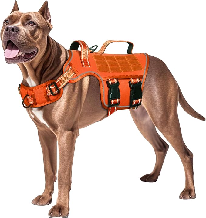 Dog Harness for Large Dogs, No Pull Tactical Vest with Front Clips | Easy Contrl Handle, Breathable Soft Padded, Adjustable, Reflective, Heavy Duty, Easy Take On & Off, Orange X-Large