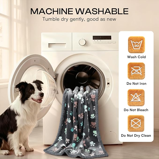 Luciphia Waterproof Pet Blankets for Couch Sofa Bed Cover Cat Liquid Pee Proof Washable Soft Fluffy Large Dog Blanket Reversible Furniture Protection Puppy Grey Paw Thicken Queen（ 82 x 90