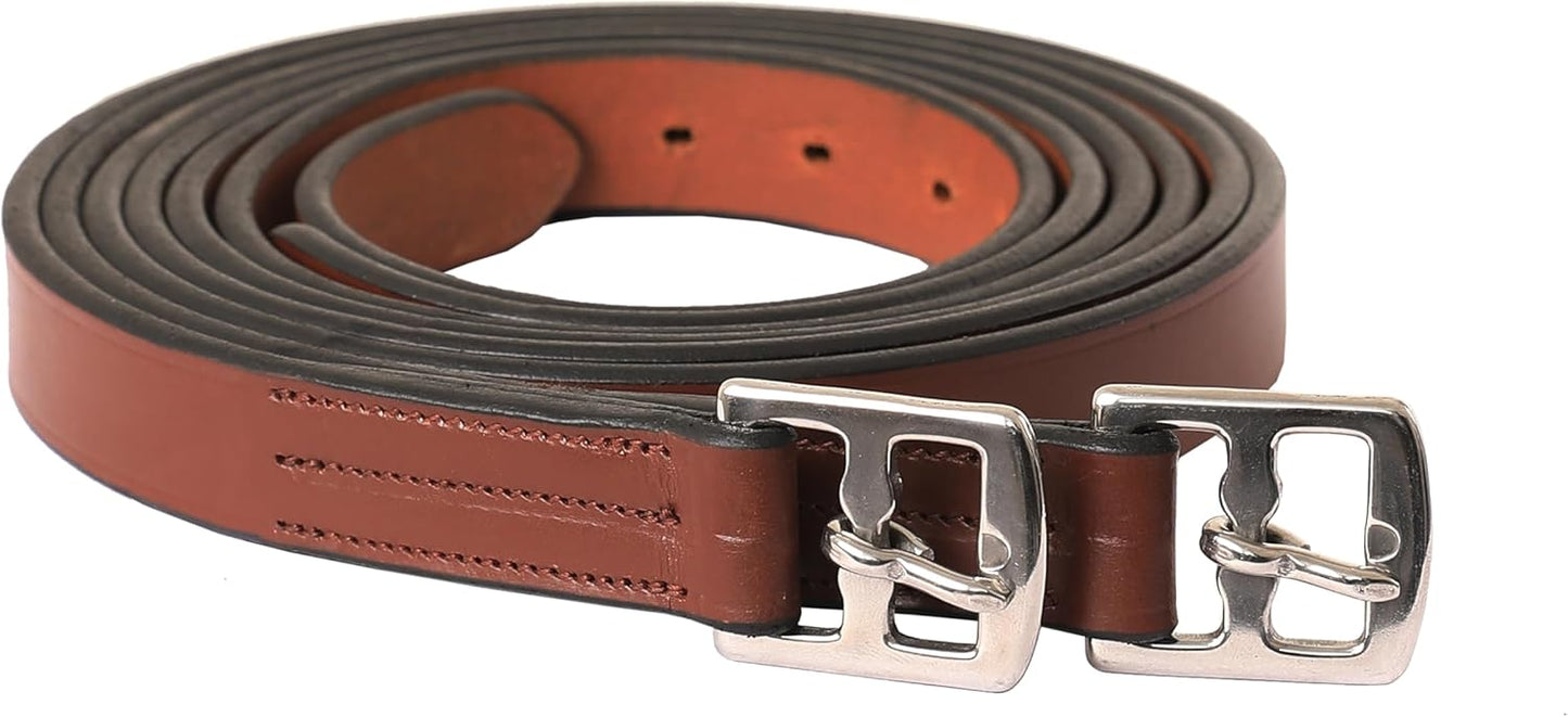 Exion Pre-Stretched Leather Stirrup Leathers for English Saddles | Premium Vegetable-Tanned Non-Stretch Stirrups for Jumping, Dressage & Schooling | 18-Hole Numbered Adjustment & SS Buckles