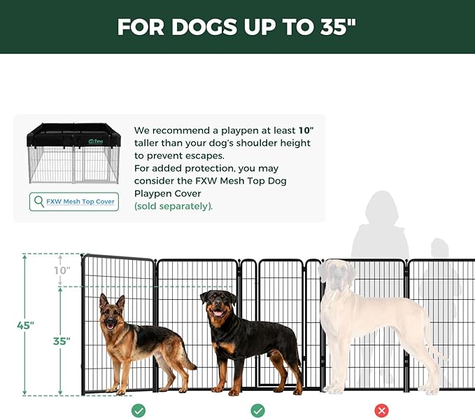 FXW Homeplus Unleashed Indoor Dog Playpen - Stress-Free and Safe Play, Heavy Duty 45 Inch 32 Panels Dog Pen for Large Dogs, Black│Patented