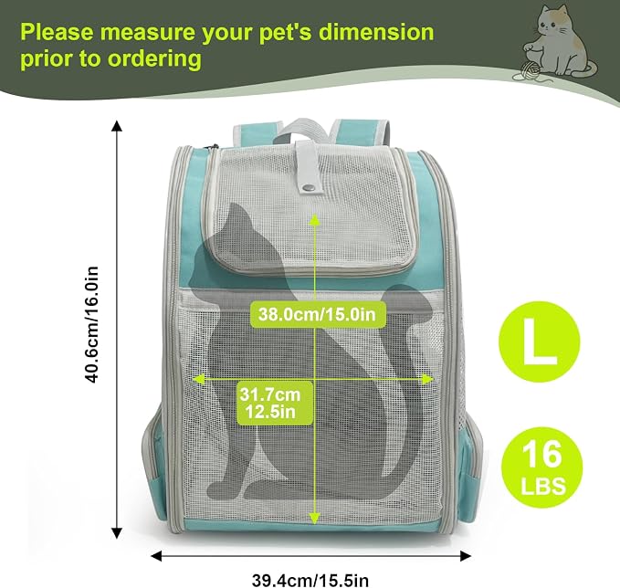 halinfer Backpack to Carry Cat and Small Puppy up to 16 Pounds, Breathable Pet Carrier to Transport Kitten Rabbit to Vet Visit Bag, Airline Approved Collapsible Expandable Black