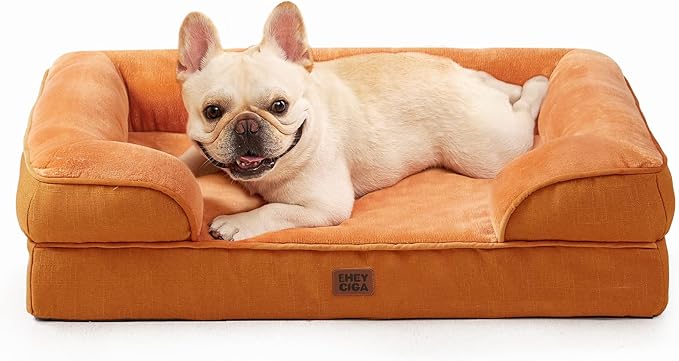 EHEYCIGA Orthopedic Dog Bed Medium Size Dog, Waterproof Washable Pet Beds | Non-Slip Bottom and Egg-Crate Memory Foam Dog Couch Bed with Washable Removable Cover, Pumpkin Orange