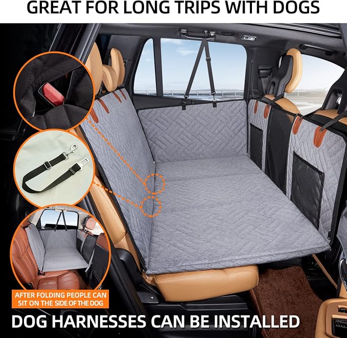 YJGF Hard Bottom Dog Car Seat Cover for Back Seat,Seat Extender for Dogs | Strong Support,More Rest Space,Waterproof, Scratch Resistant,Car Seat Protector,Dog Hammock for Car/SUV/Small Truck