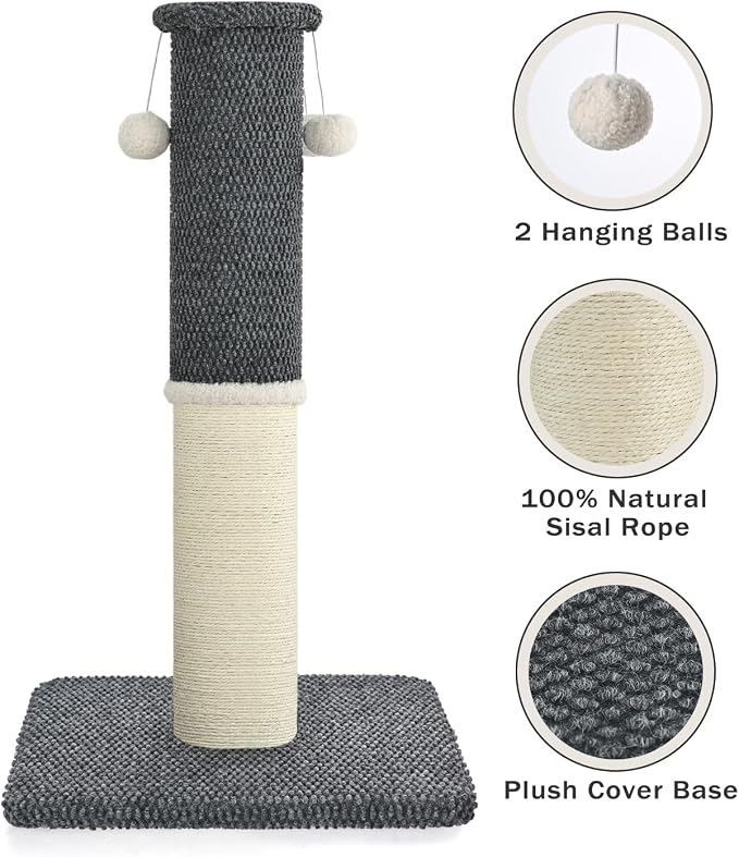 Made4Pets Cat Scratching Post with Sisal & Carpet for Indoor Cats, 23.6" | Cat Scratcher with Wide Stable Base, Interactive Hanging Toys, Ideal for Kittens, Small Cats and Everyday Indoor Play