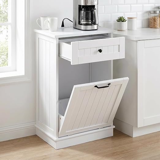 13 Gallon Tilt Out Trash Can Cabinet with Drawer, Hidden Trash Bin Storage | Cabinet with Drawers for Kitchen, Bathroom and Laundry Room