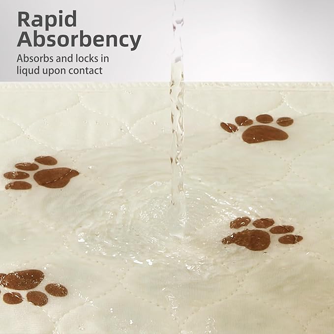 PUPTECK Washable Pee Pads for Dogs - Waterproof Reusable Puppy Potty Training Pads Whelping Mat - Fast Absorption Non-Slip Pet Food Feeding Mat (Beige, 24x36 Inch (Pack of 4))