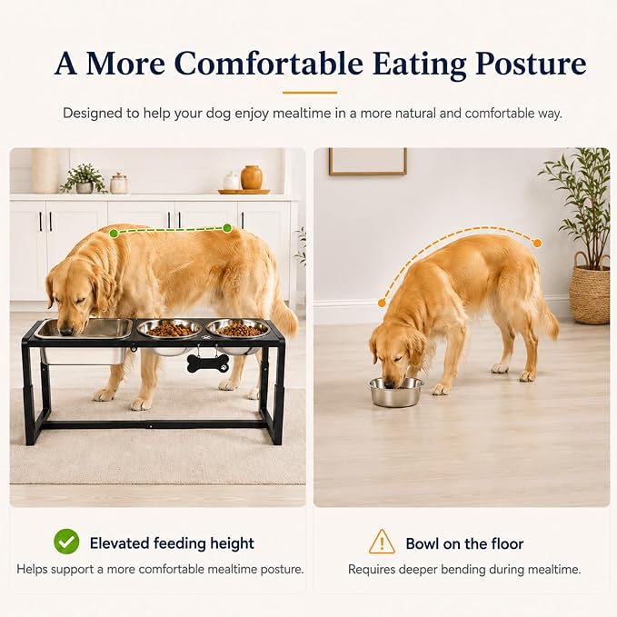 Metal Elevated Dog Bowls for Medium/Large Breed, 3 Adjustable Height(8.8''/11.5''/14'') Raised Dog Bowl Stand with Two 58oz & One 1.2gallons Large Stainless Steel Dog Food Water Bowls