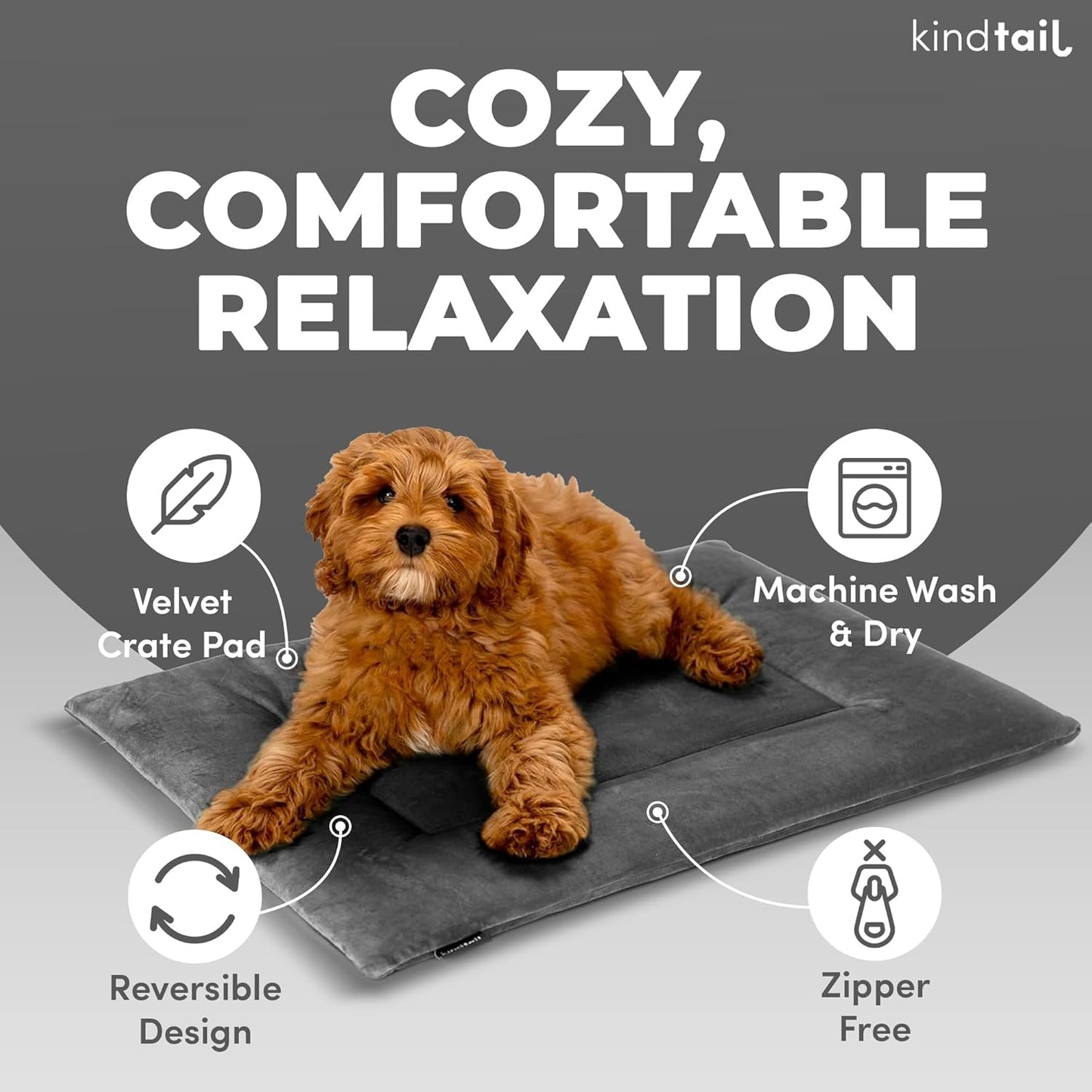 KindTail Dog Crate Pad - Soft Velvet, Reversible Bed - Machine Washable Kennel Mat for Pets up to 25 lbs - Mattress for Cozy Sleeping - 25” x 19” x 1” (Pink, Medium)