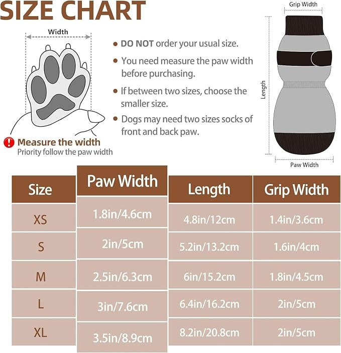 PUPTECK Anti-Slip Dog Socks with Double Sides Grips for Small Medium Large Dogs Hardwood Floors Prevents Licking, Dog Shoes for Hot Pavement Traction Control for Senior Dogs, Coffee Brown M