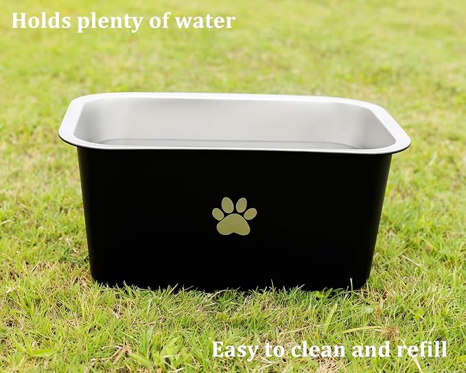 2.5 Gallons 40 Cup Non Slip Stainless Steel Large Dog Water Bowls, Outdoor Metal Dog Bowls Extra Large Breed, High Capacity Water Bowl for Big Giant Huge Dogs, Black