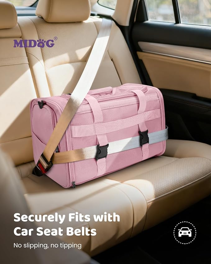 MIDOG Cat Carrier Soft for Small-Medium Cats Up to 15lbs, Airline Approved | Expandable Square Design,Comfort & Breathable Window,Equipped with anti-slip lock zippers and an internal safety leash