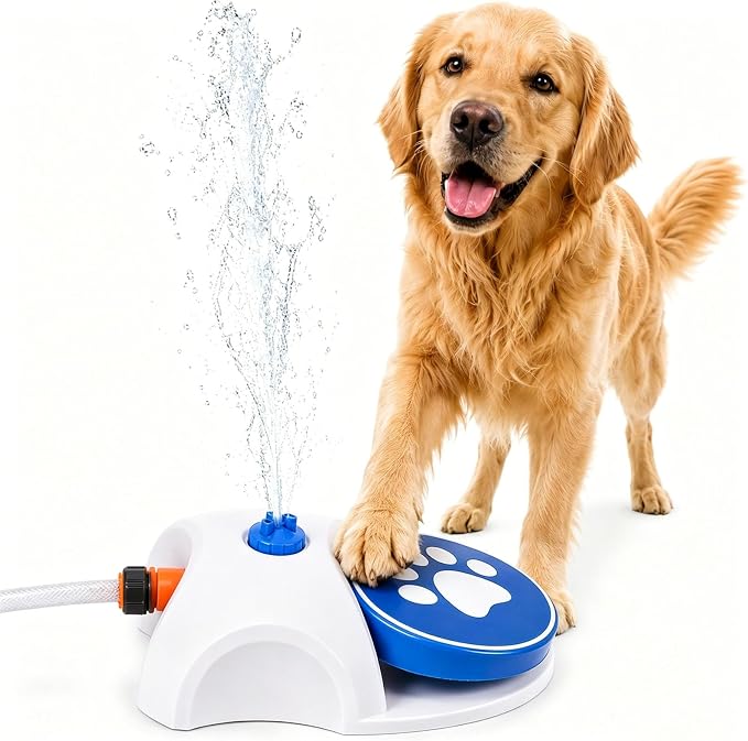 Dog Water Fountain Toy for Large Dogs, Paw Activated Water Sprinkler for Dogs, Outdoor Dog Water Toys for Hose, Fun Step-On Dog Water Fountain, Durable Dog Sprinkler Paw Activated Feeder (Orange)