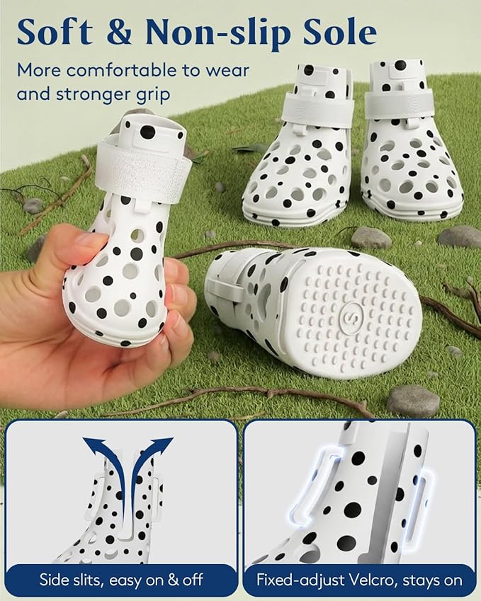 Dog Shoes for Hot Pavement, Breathable Dog Boots Paw Protectors with Adjustable Straps & Non-Slip Sole, Easy On & Off, Waterproof, Easy-Cleaning (White Speckles, S)