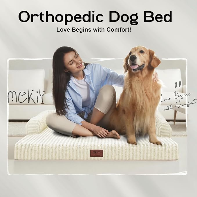 Orthopedic Washable Dog Bed with Bolster for Medium to Large Dogs | Pillow Support for Neck Relief, Egg Crate Foam, Waterproof Liner, Anti-Slip Bottom, Removable Bolster Cover, 36 x 27 Inch