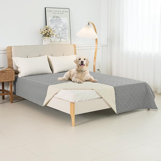 BOCTOPUG Dog Bed Cover for Pets Blankets Rug Pads for Couch Protection Waterproof Bed Covers Dog Blanket Furniture Protector Reusable Changing Pad (Light Grey+Ivory, 82"x82")