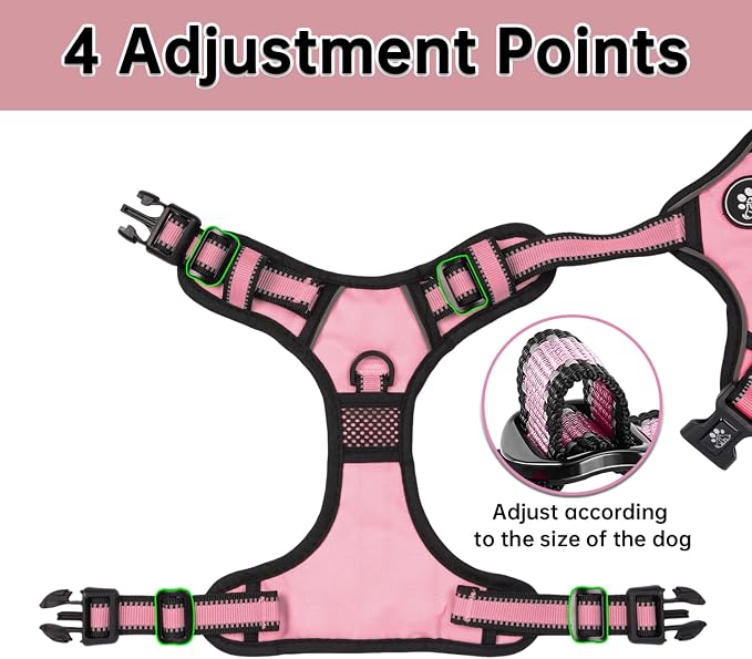 NESTROAD Dog Harness for Large Dogs,No Pull Dog Vest Harness with Leash,Reflective Adjustable Pet Harness with Easy Control Soft Handle (Large,Pink)