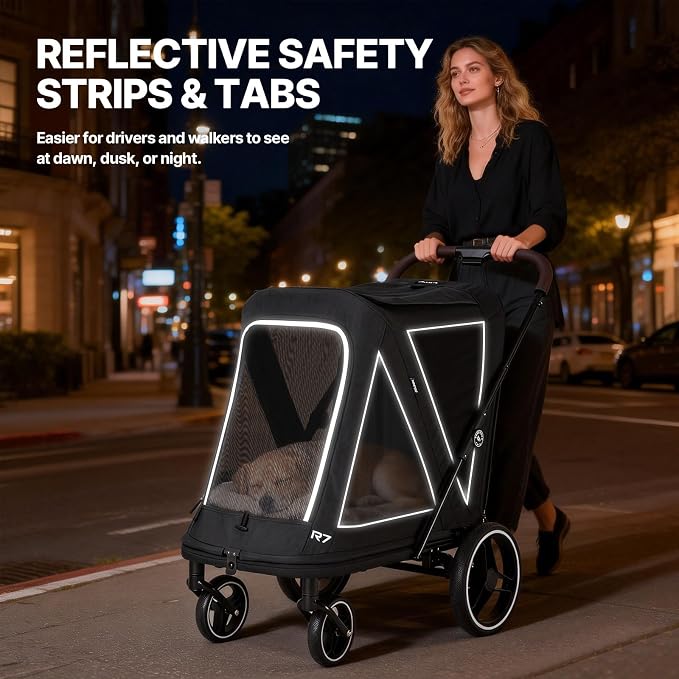 Beberoad Pet Stroller for Medium Dogs, Dog Stroller One-Second Fold, R7 All-Terrain with ER Tires, Mesh Dual-Window, Full Disassembly&Washable Waterproof Oxford Fiber