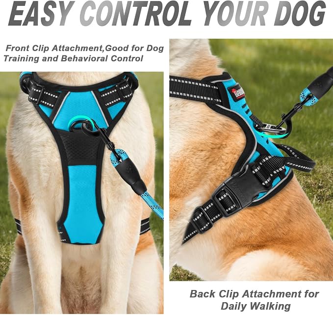 BARKBAY Dog Harness No Pull for Medium Sized Dog Front Back Clips,Dog Vest | Soft Padded No Choke With Handle,Easy On&Off,Adjustable Reflective For Walking Training Running(Blue,M)