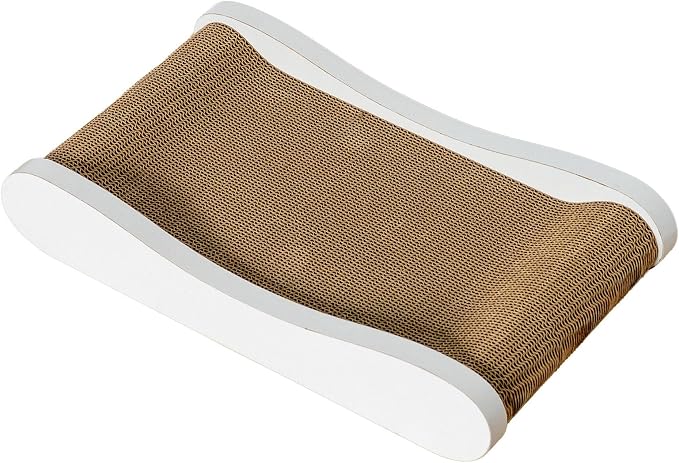 Claw Surfer Cat Bed - Cat Scratcher Bed & Lounge – Heavy Duty High-Density Cardboard, Lasts 5X Longer. Modern Curved Scratching Pad with 20mm White Frame. Non-Toxic, No Mess, White