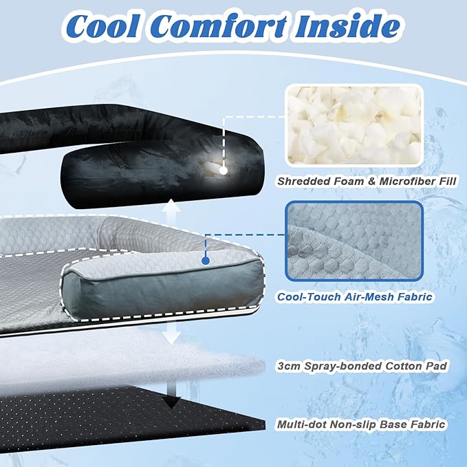 GGIB Cooling Dog Bed Mat with Bolster Pillow Washable Dog Couch Cover Breathable Summer Pet Couch Bed Protector Indoor(Medium, Cooling Grey)