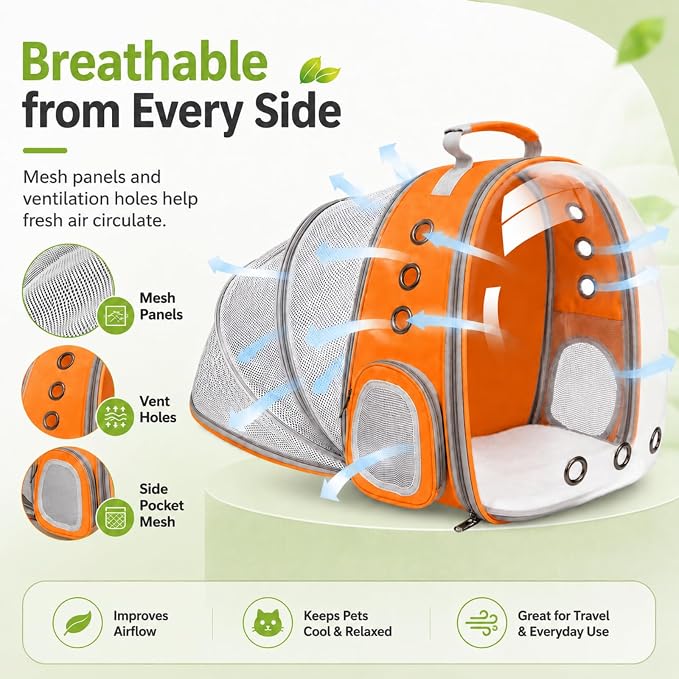 Pet Carrier Backpack Expandable for Cats and Small Dogs, Breathable Anti-Collapse Design, Airline Approved Travel Backpack for Hiking and Outdoor Use (Back Expandable-Orange)