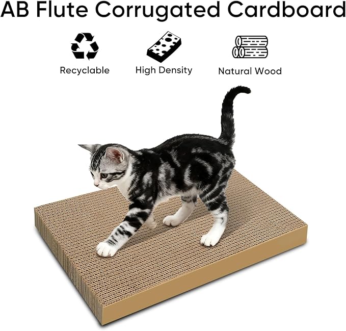 Cat Scratchers 4 Pack, Corrugated Cardboard Cat Scratching Pads for Indoor Cats and Kittens, Large Cat Scratch Pad Boards, Reversible Cat Scratch Boards for Floor, Wall, and Corner Use