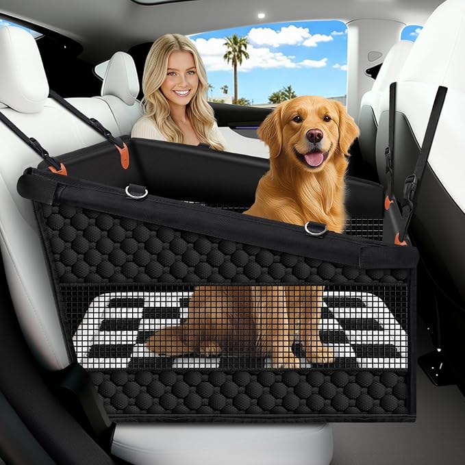 Large Dog Car Seat Cover with Checkered Dog Bed Mat for Back Seat Half - Single Seat Travel Hammock Extender, Waterproof Hard Bottom, Trendy Checkered Car Accessories for SUV Truck Vehicle