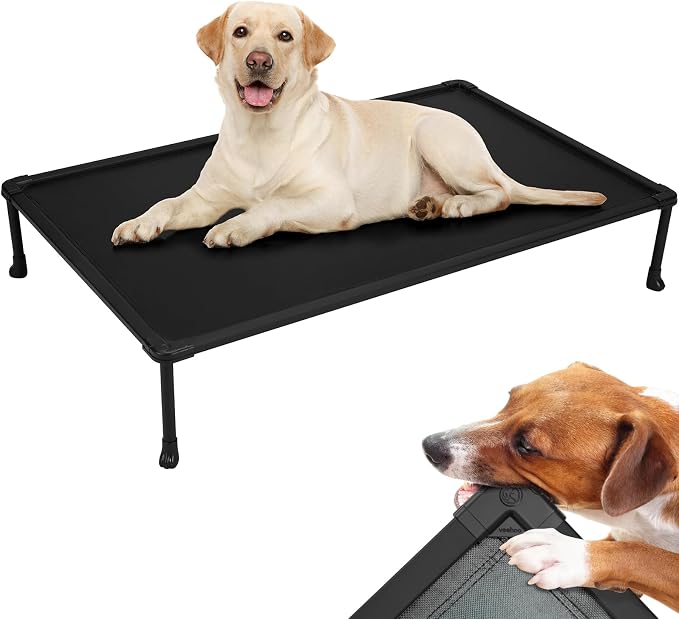 Veehoo Chew Proof Elevated Dog Bed, Indestructible Raised Dog Bed for Aggressive Chewers, Waterproof Dogs Training Platform for Indoor or Outdoor Use, 47 x29 inches, Black