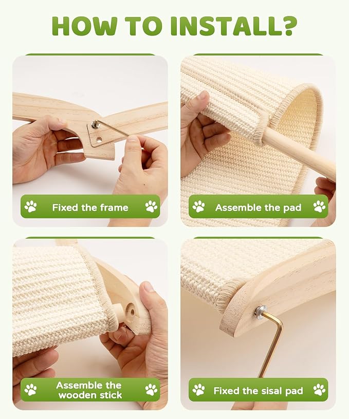 34" Extra Large Cat Scratcher Bed, Natural Sisal Lounge Cat Furniture | Scratch & Rest Design with Wooden Frame, Natural Sisal Scratching Surface, Cozy Lounge Chair for Indoor Cats