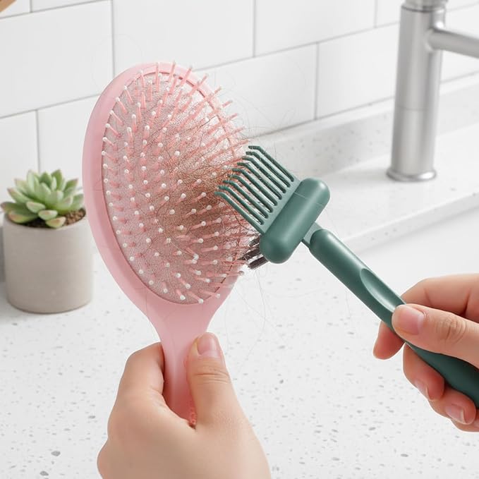 3 PCS Hair Brush Cleaner Tool, Comb and Hairbrush Cleaning Set, Efficient Hair Removal from Styling Tools, Professional Salon and Home Maintenance, Compact Green Cleaning Brushes for Travel ﻿